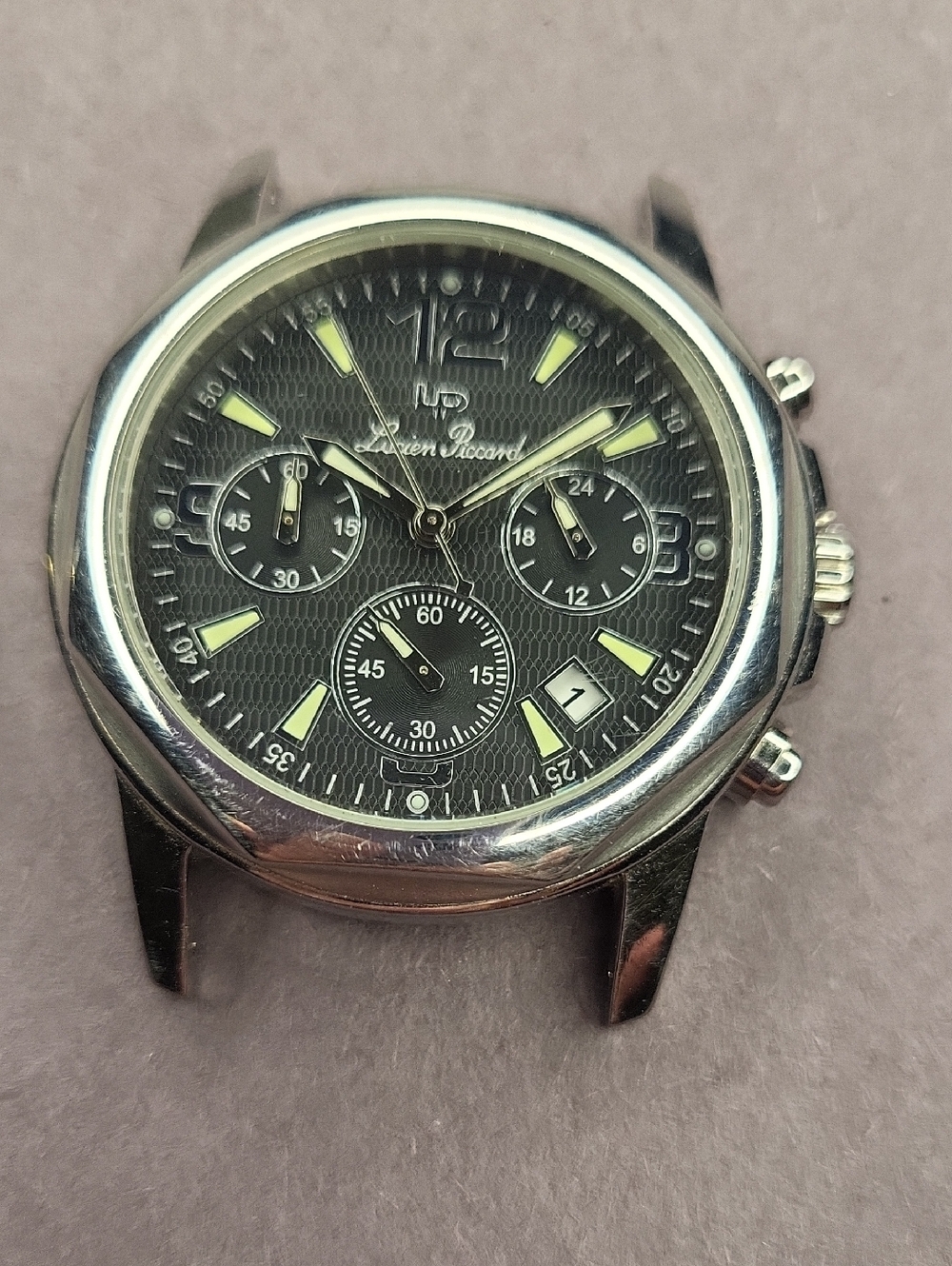 Lucien Piccard Black Dial Silver Case Chronograph Watch